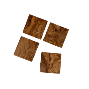 Dessous de verre carrés en bois d'olivier - Lot de 4